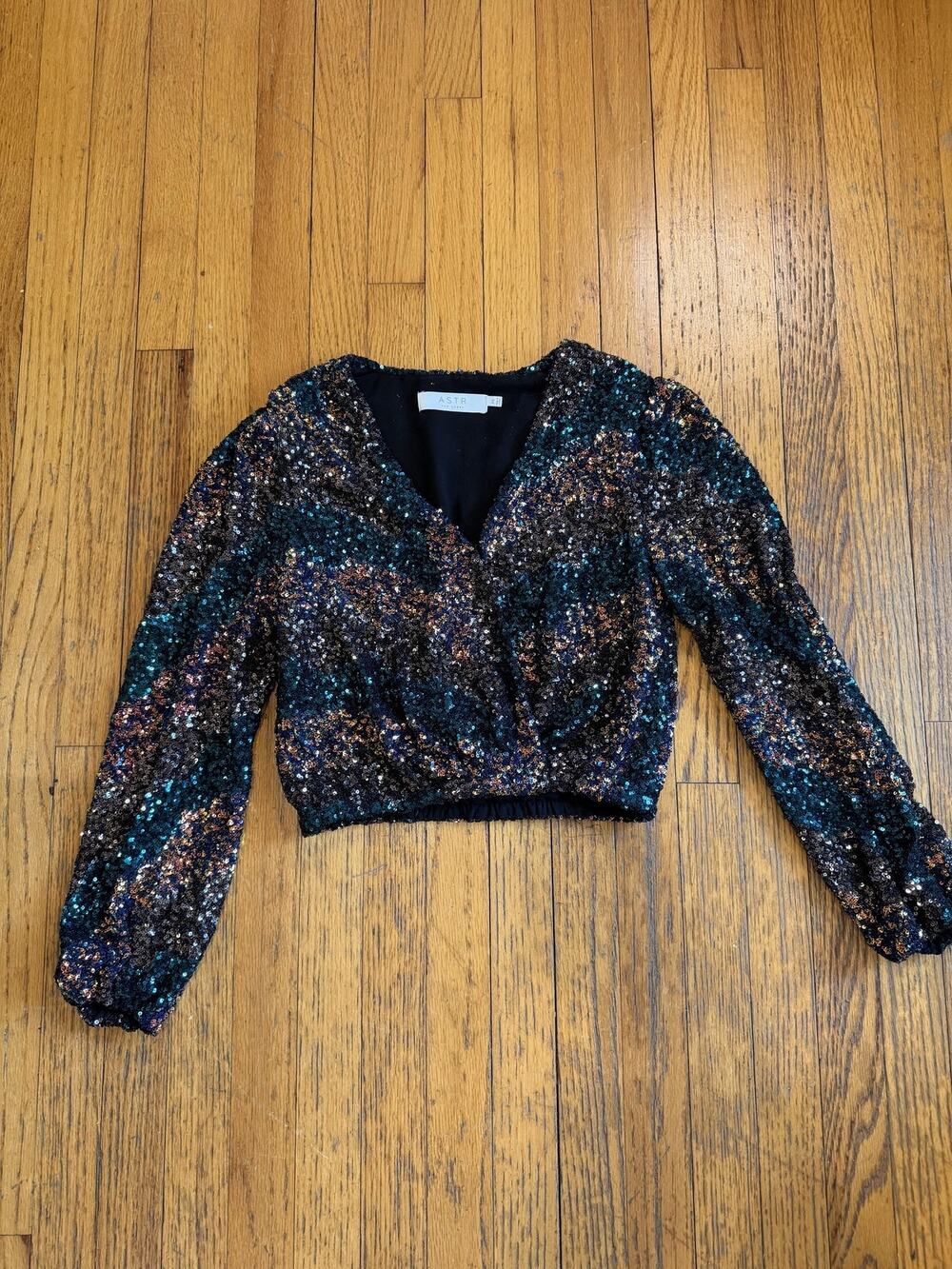ASTR The Label Womens Blouse XS Multicolor Sequin